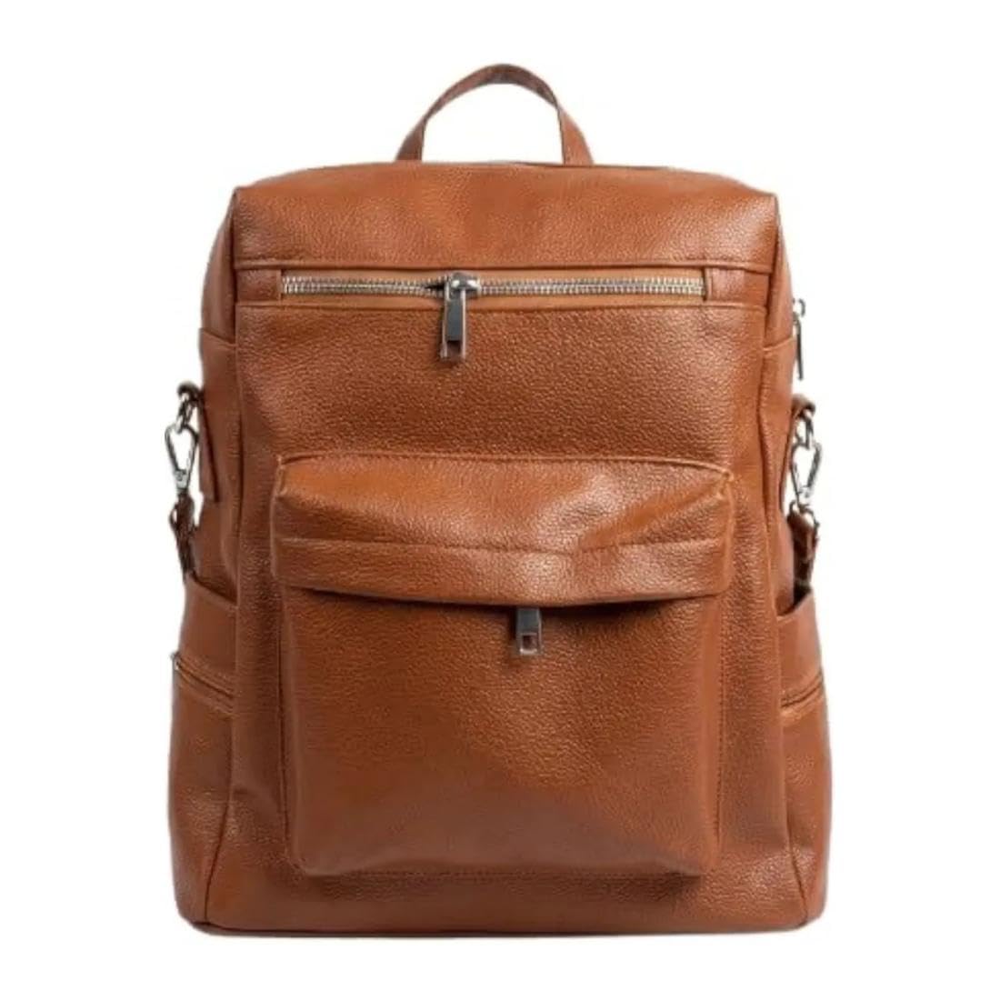 Light Brown Pebbled Faux Leather Backpack for Girls with Multiple Pockets, Adjustable Straps-image-26