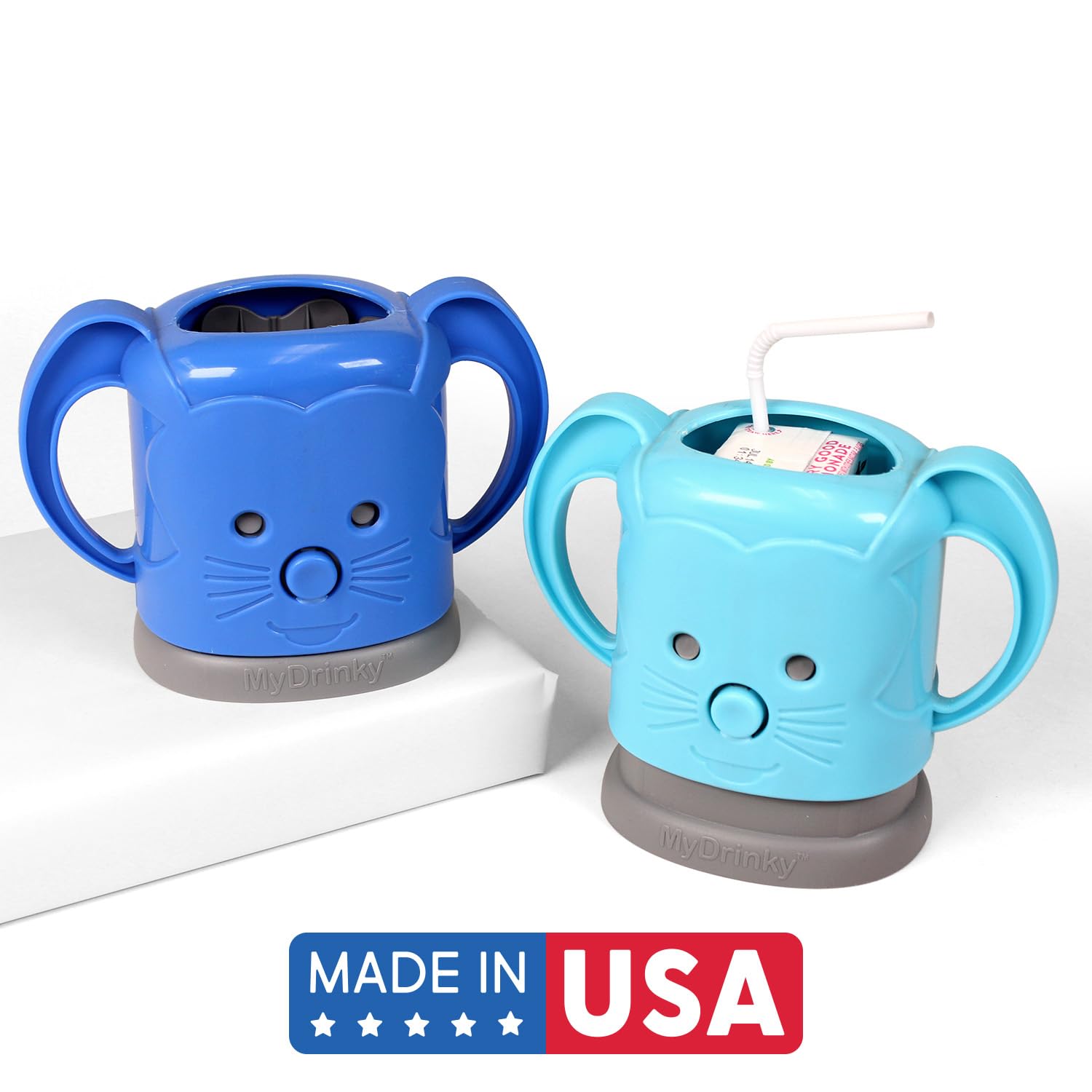 InchBug MyDrinky Pouch Holder No Squeeze, Reusable Drink Holder for Kids and Toddlers | BPA-Free & Squeeze-Proof Cup Holder for Juice Boxes, Food Pouches | Dishwasher Safe, 2-Pack GALAXY BLUE/AQUA