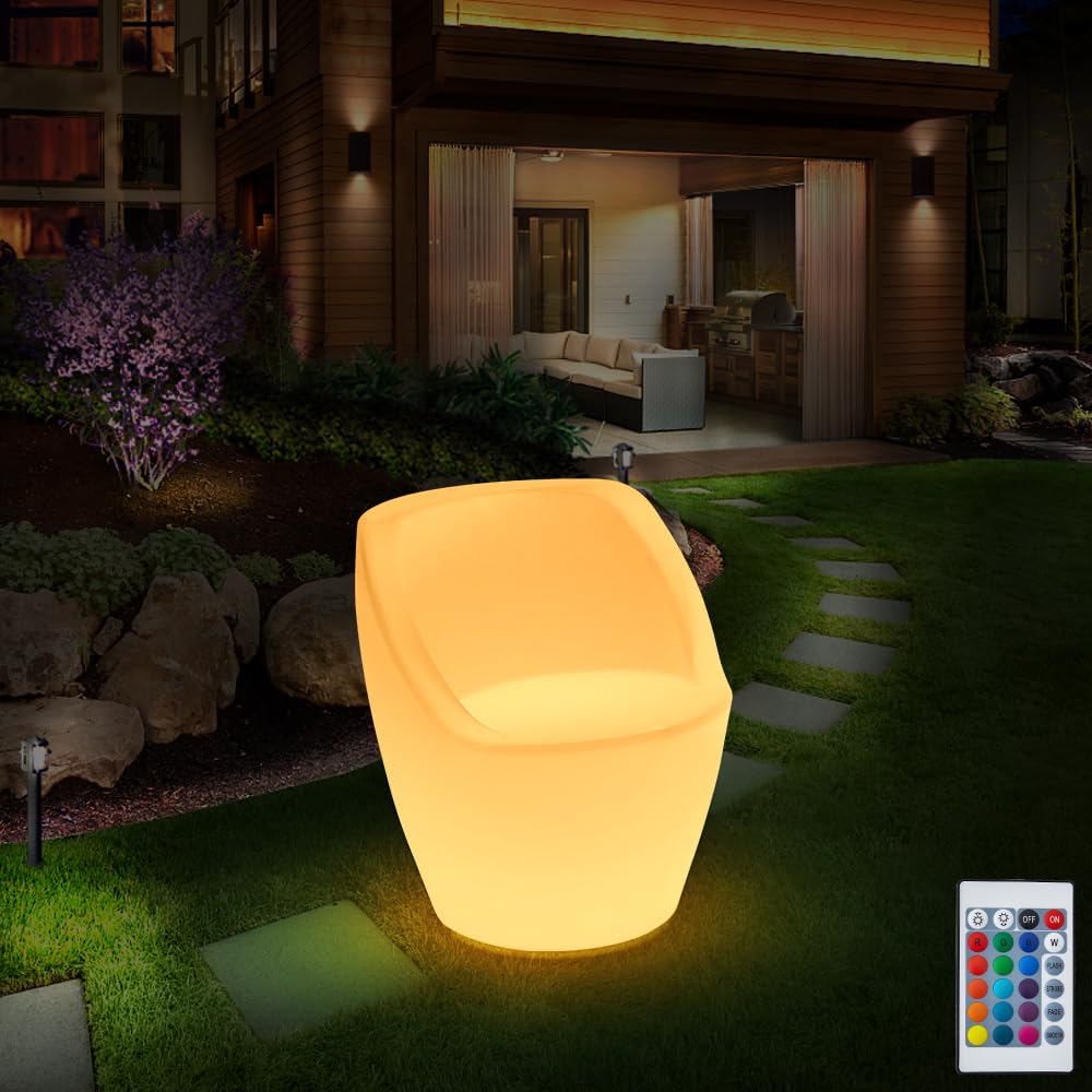 Lampada da giardino a LED luminosa poltrona tavolo economica con telecomando. Ricaricabile RGBW luminosità regolabile Nuovo Chic LED Mobili (YXF-6372 Poltrona angolare)