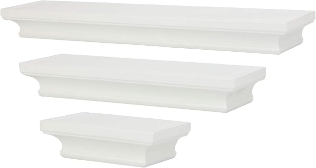 3 White Floating Shelves | Set of 3 Wall Shelves | Shelving Storage Accessories | Display Shelf | Decorative Office, Bathroom & Bedroom Storage | M&W