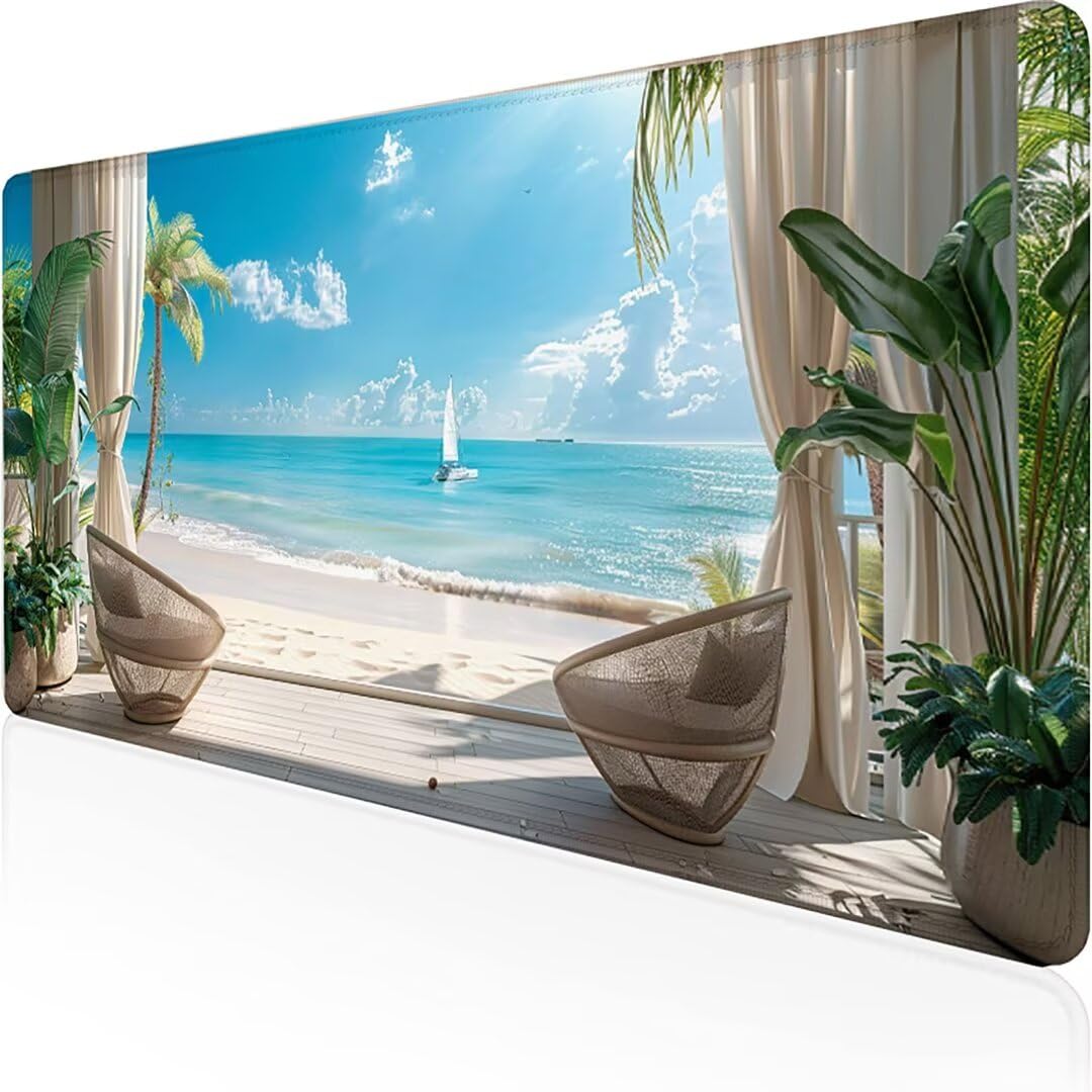 Excel Shortcut-Tasten-Mauspad - erweitertes großes 1200 x 600mm XL-Spickzettel-Gaming-Mauspad | PC-Büro-Tabellenkalkulation-Tastaturmatte | rutschfeste genähte Kante Strand Segelboot