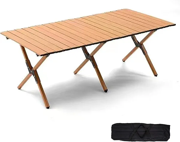 Diaeunrte Folding Camping Table, 48Inch Lightweight Roll-Up Table Aluminum Low Portable Picnic Table with Carrying Bag for Outdoor, Beach, Picnic, Backyards, BBQ and Party Log Color