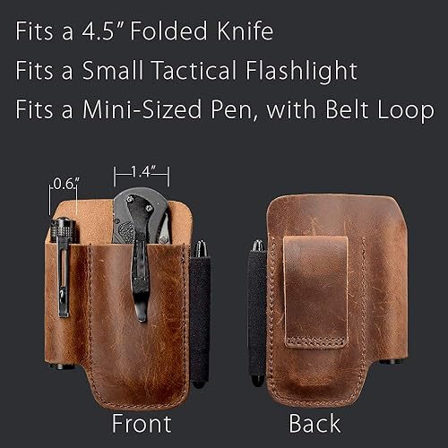 Miniatura 2 de diodrio EDC Funda organizadora de cuchillos de cuero con lazo para bolígrafo, cuero de grano completo, castaño