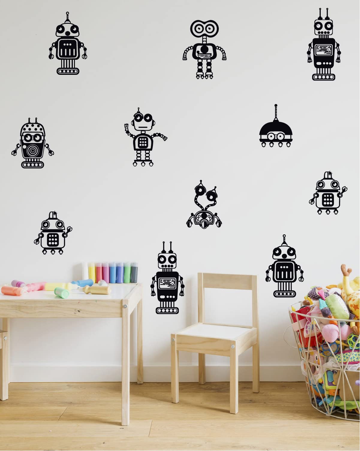 Robot Space Vinyl Wall Decal Stickers - Reusable Nursery & Kids Room Decor, Boys Girls Bedroom Art