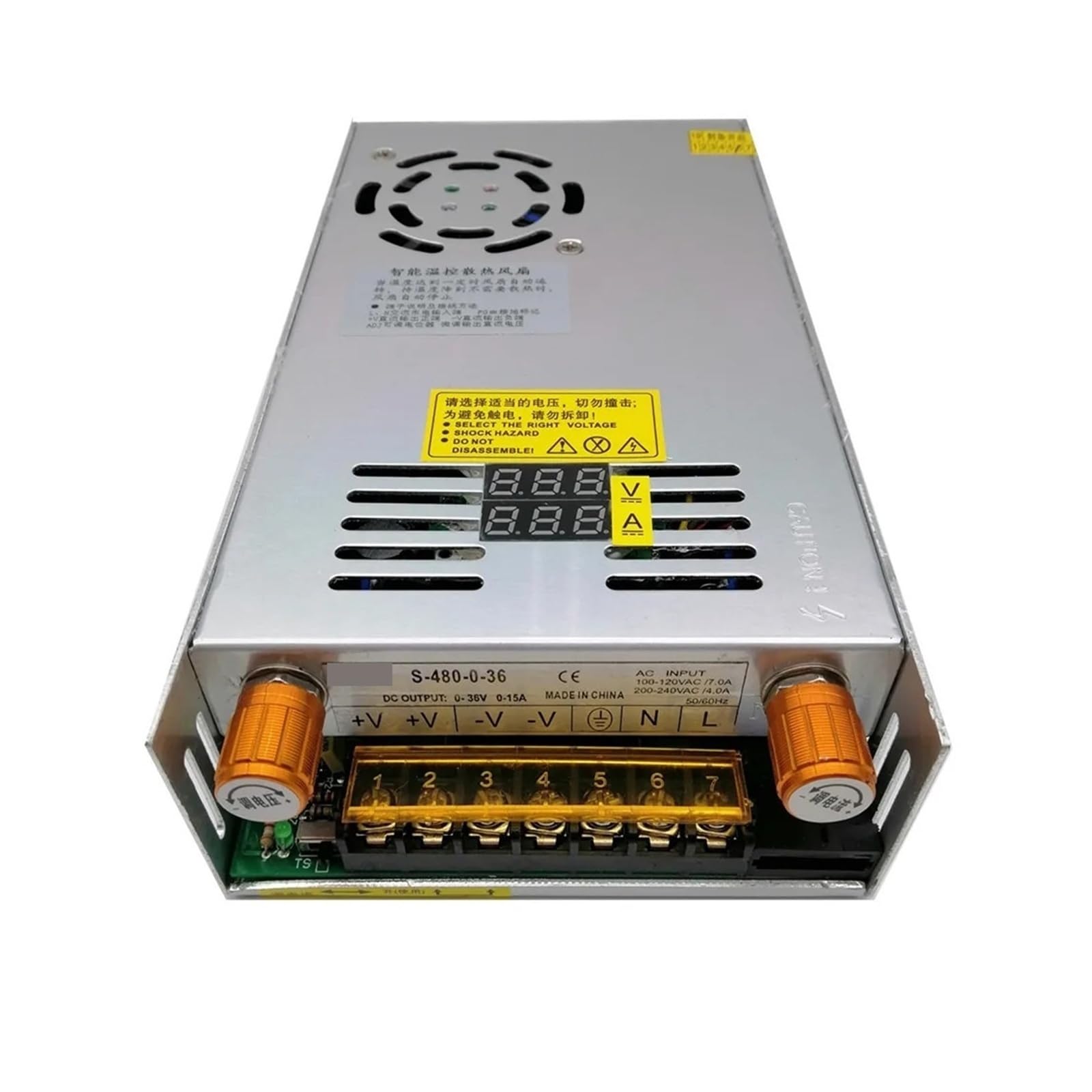 Einstellbares 480-W-Gleichstrom-Schaltnetzteil mit digitaler LED-Anzeige (0–220 V), LED-Treiber, Konverter, Transformator geringe Geräuschentwicklung(0-36V 15A)