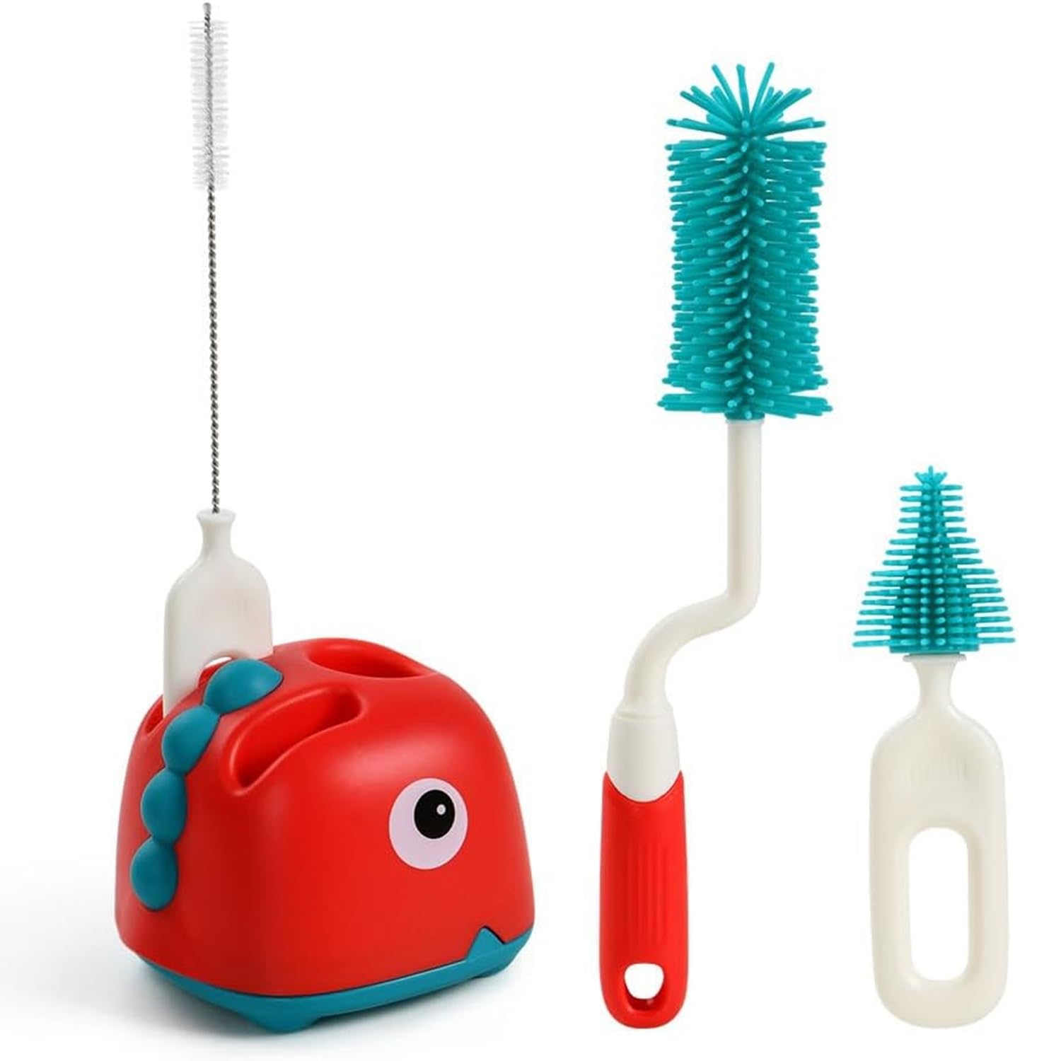 Non-Toxic Anti Scratchable 4 In 1 Baby Bottle Cleaning Brushes Set For Baby Milk Bottle Nipple Straw,Silicone Bristle Bottle Cleaner Brush For 360° Movable Cleaning Brush (Multicolour)