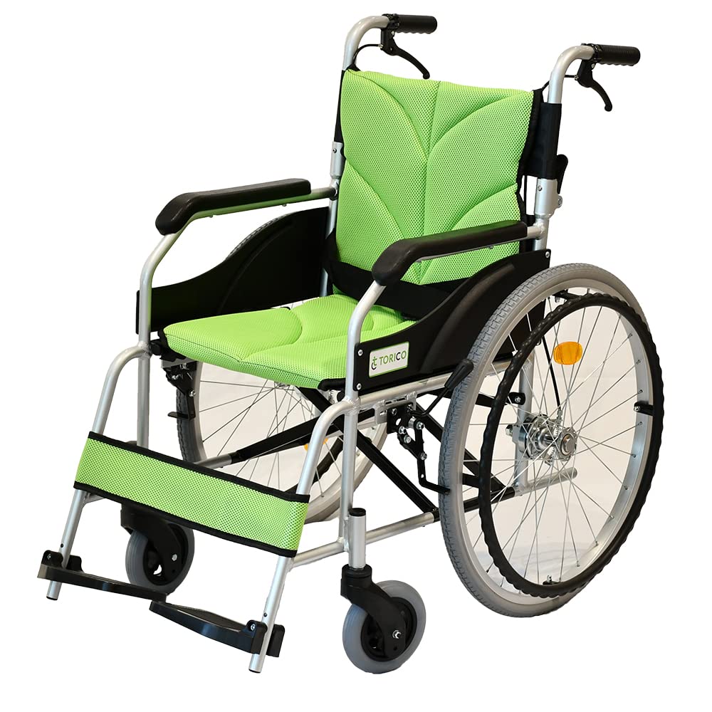 自走用車椅子 青と緑のチェック柄 マキテック エコノミー車いすEW-50 緑チェック EW-50GN 自走用