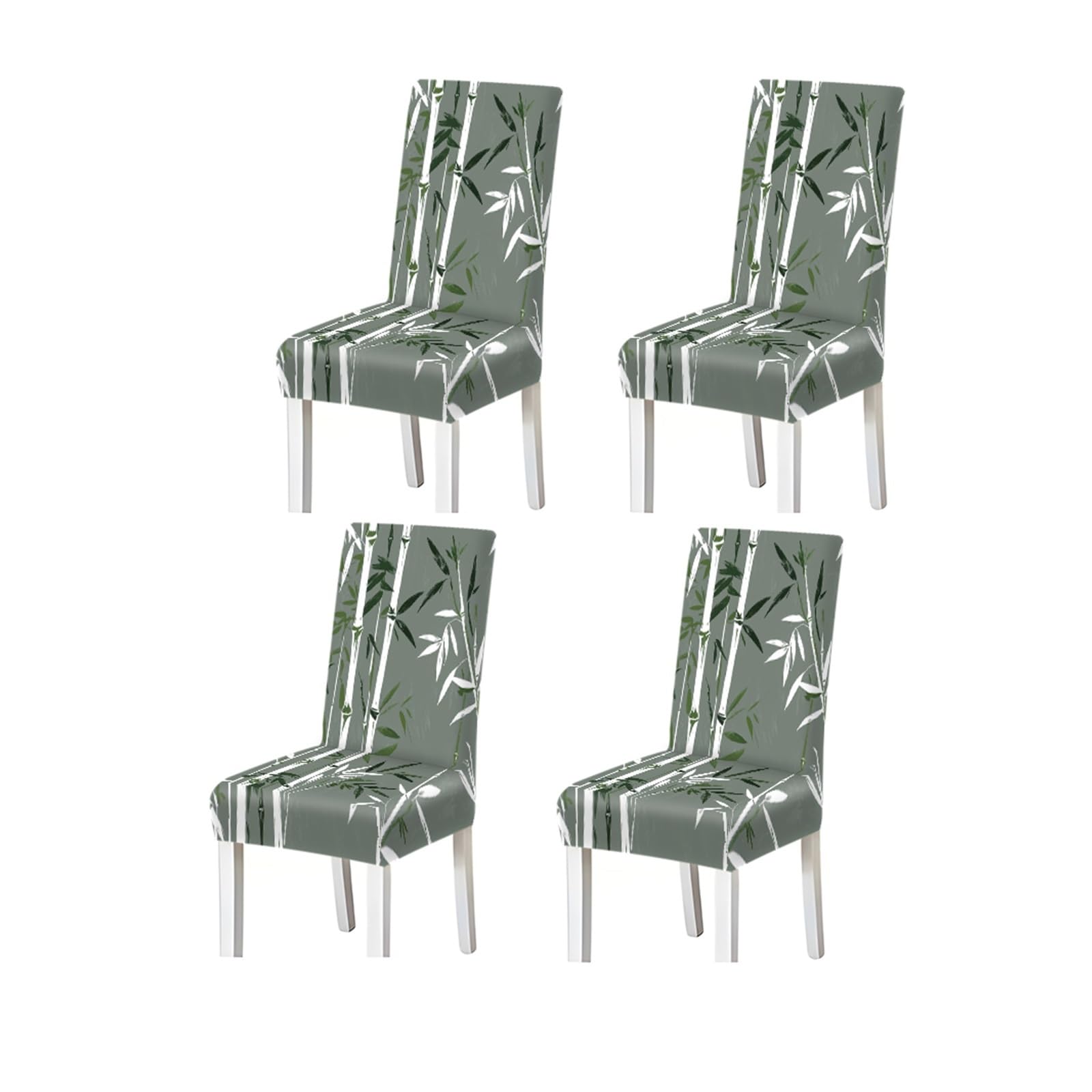 KXUAUV Green Bamboo Leaf Botanical Pattern Print Dining Chair Covers Set Of 2/4/6, Stretch Slipcovers For Kitchen Dining Room Seat Protectors for Restaurant Hotel Party(4PCSChair cover)
