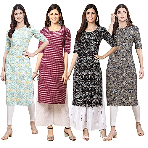 Image of Pinkmint Women's Crepe Digital Print Straight Kurta [Pack of 4] (CCV-334-338-339-335)