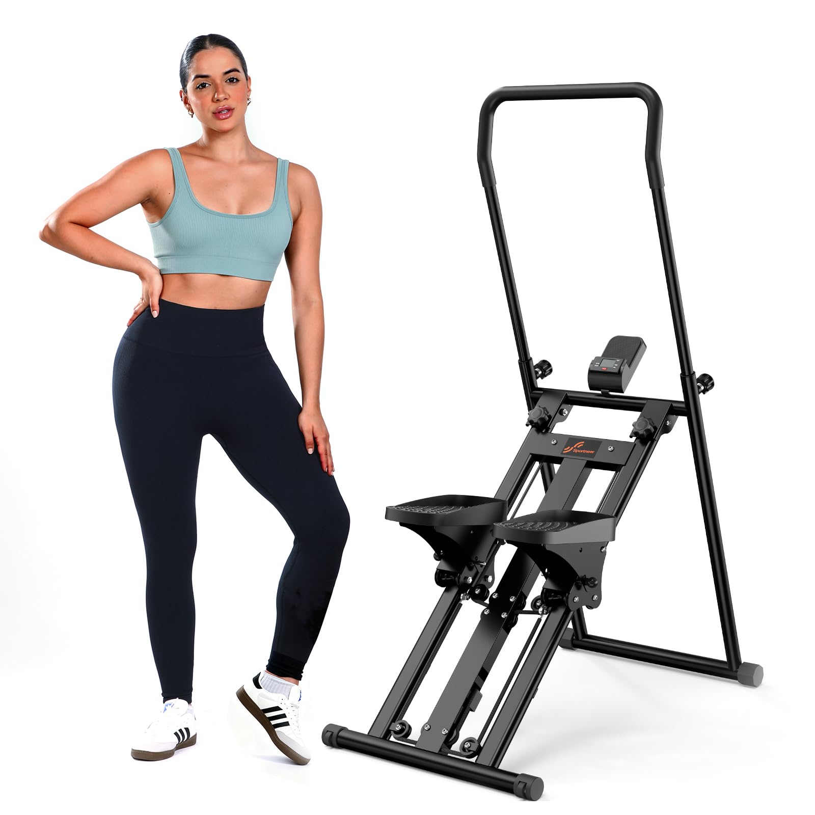 Sportneer Escalera plegable para gimnasio en casa, resistencia ajustable, escalador vertical con manillar,
