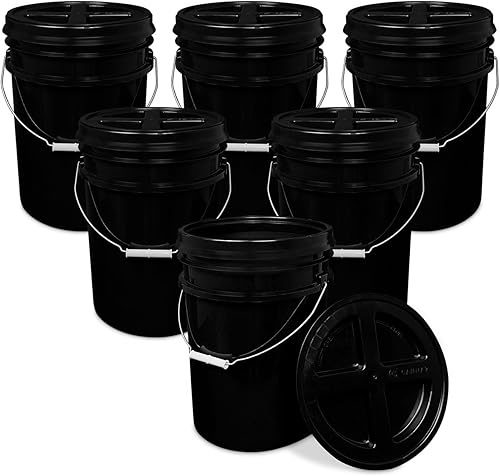 ePackageSupply Cubo negro de 5 galones con tapa hermética con sello gamma, almacenamiento de grado alimenticio, plástico HPDE de alta calidad, sin
