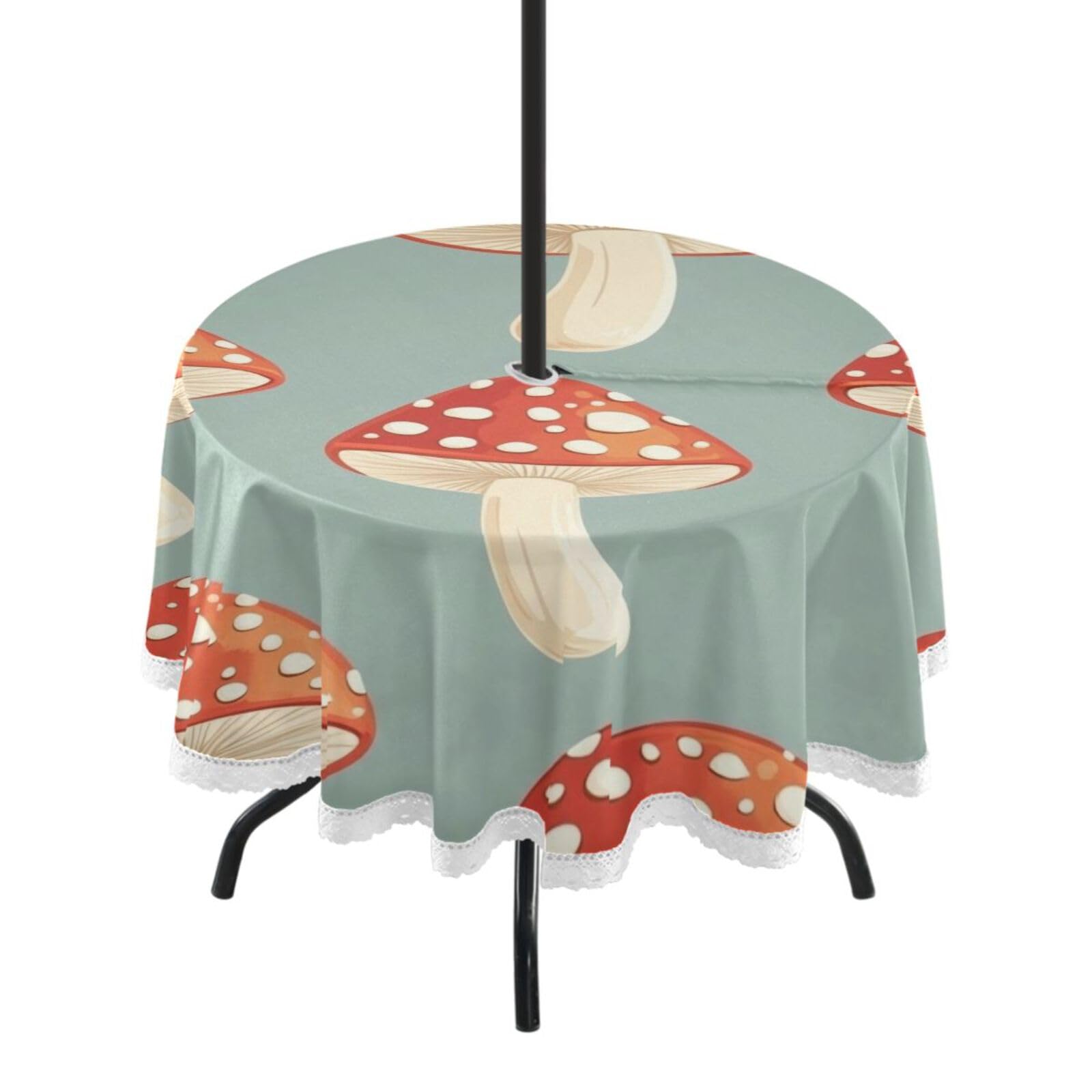 Ttgoth Mushroom Outdoor Table Cloth 152 cm Water Stain & Resistan Tablecloth Wipeable Table Cover with Parasol Hole & Zipper for Garden Patio Party Picnic