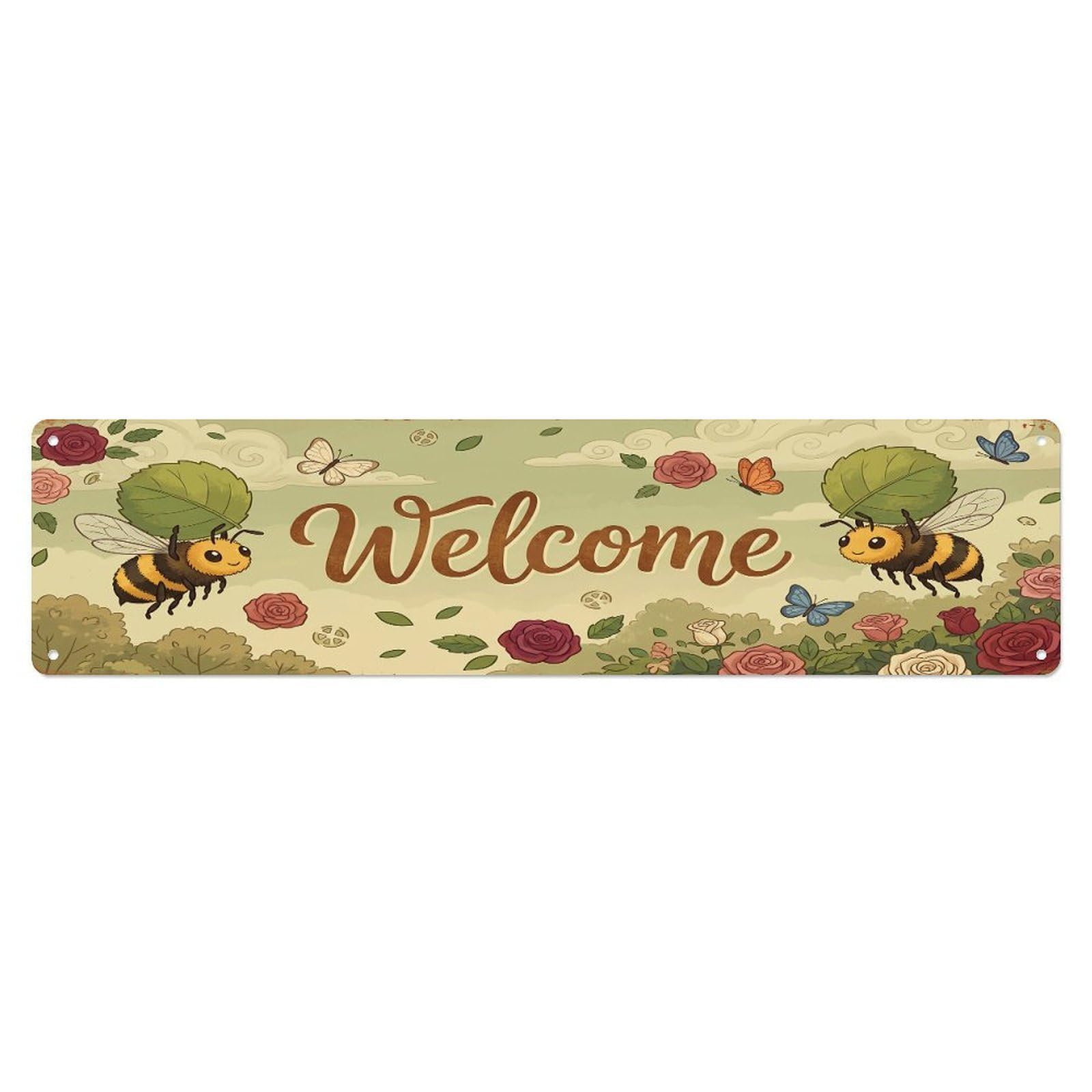 Cxhjca 4X16inch(10X40cm) Vintage Welcome Leafcutter Bee Garden Metal Tin Sign