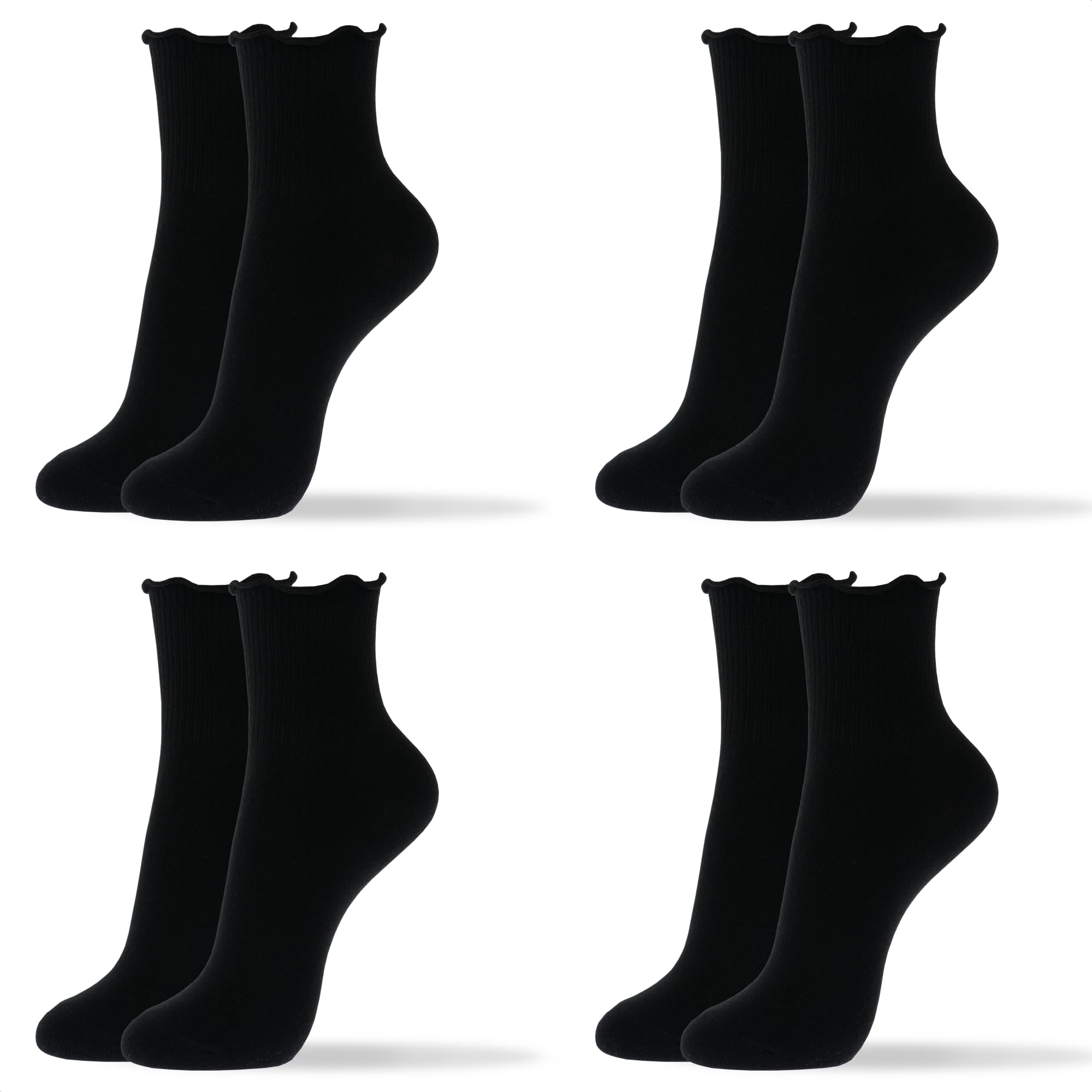 kikiya sockskikiya socks Women Crew | 4-6 Pairs Long Boot Trouser Dress Socks | Black White Ruffle Preppy Ladies Cotton Socks | US 6-8