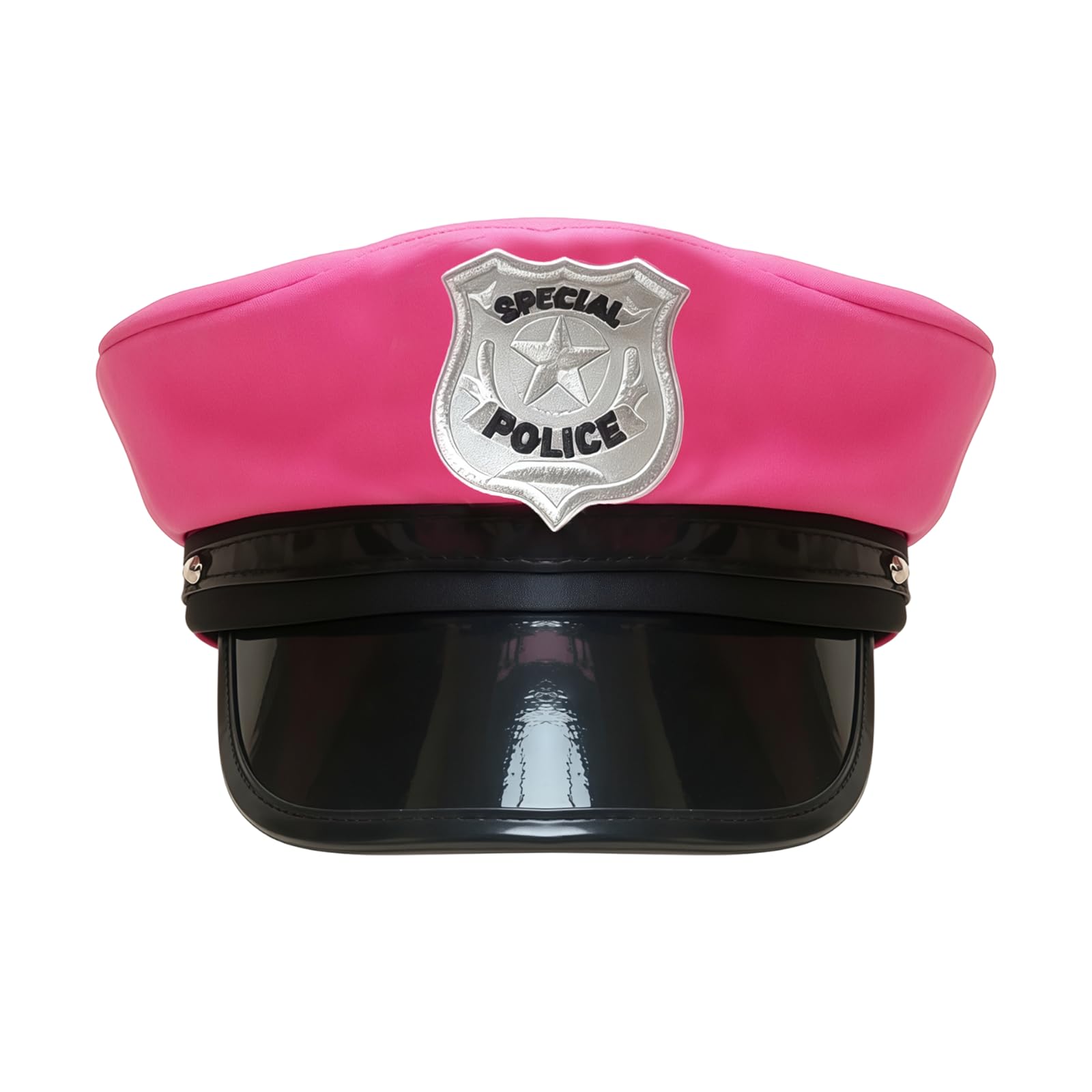 Lezevn Pink Police Hat, Adult Policeman Costume Cap with Badge, Anime Cosplay Props Fancy Dress Accessories for Halloween Party