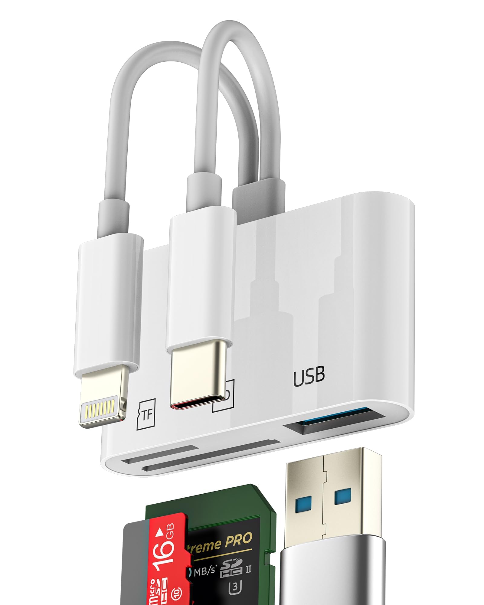 Adattatore USB C Lightning a Lettore Schede SD Micro SD Card per Apple per iPhone 15 per iPad MacBook Pro compatibile per Samsung Memoria USB 3.0 OTG Fotocamera Macchina Fotografica Memory Reader Cavo