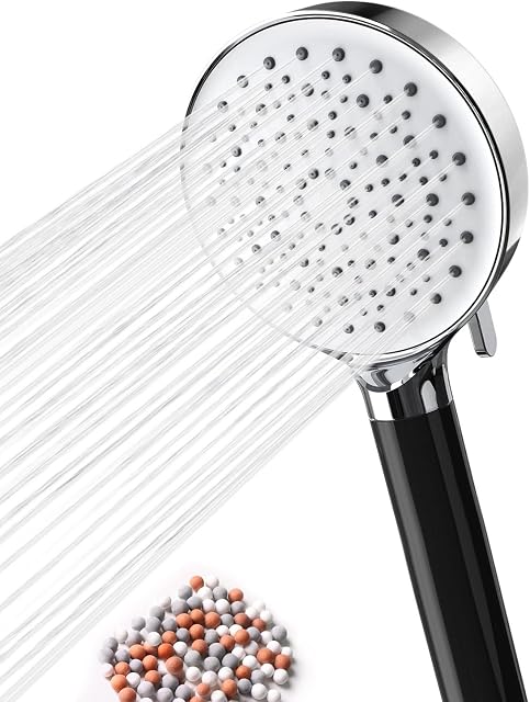 Newentor Shower Head, High Pressure Shower Head Filter with 6 Modes Power Shower Heads to Increase Pressure for Hard Water Ionic Shower Head Includes Extra Replacement Shower Heads Beads