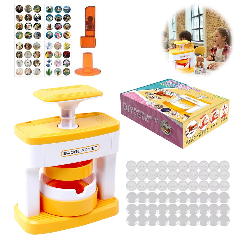 WDKXCN Badge Maker - 55 MM Badge Making Machine with 48 Pcs Button Parts, Circle Cutter, Making Kit for Kids & Adults, Pin Maker for Party & Gifts