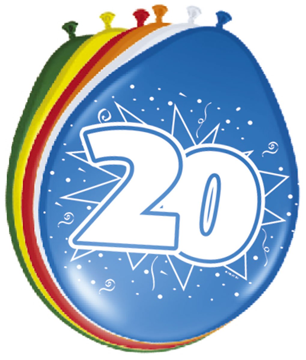 Folat 08222 20th Birthday Balloons 30 cm - 8 pieces, Multi Colors, EU 20 — image 1