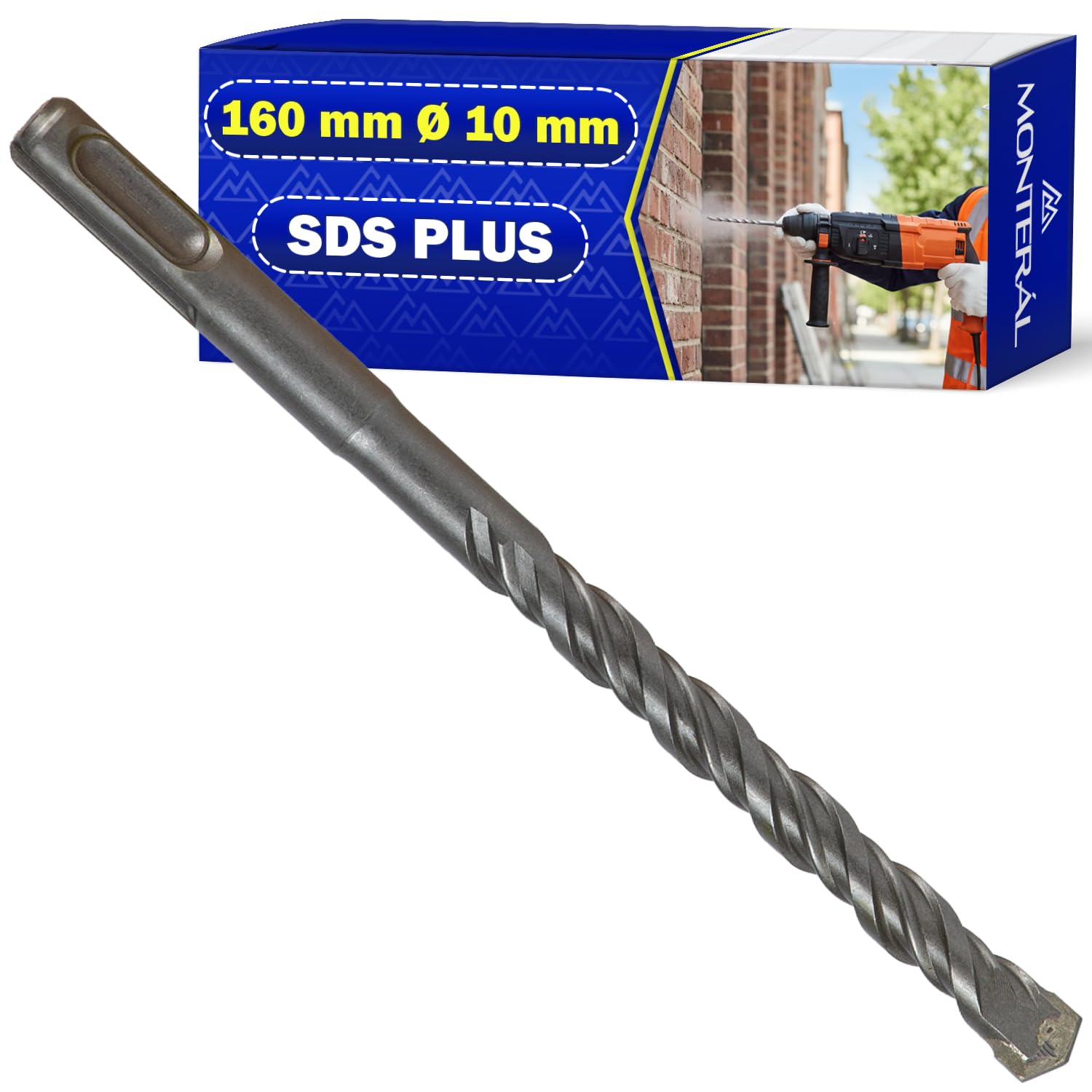 Broca para Hormigon SDS Plus Ø 10 mm 160 mm en Acero y Carburo de Tungsteno - Broca Hormigon SDS Plus se Puede Usar para Armado Paredes Ladrillo Piedra Hormigón - MONTERAL