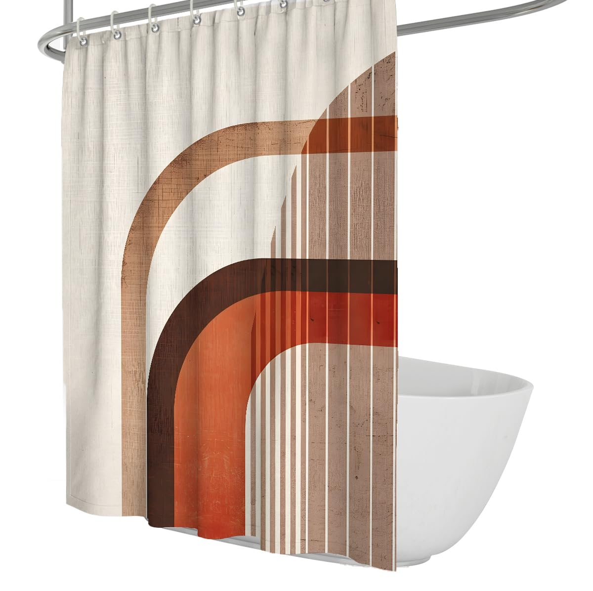 Uiringart Shower Curtains Terracotta Mid Century Geometric Arches W180xl200cm Retro Boho Anti Mould Water Repellent For Bath Tub Bathroom Decor With Hook