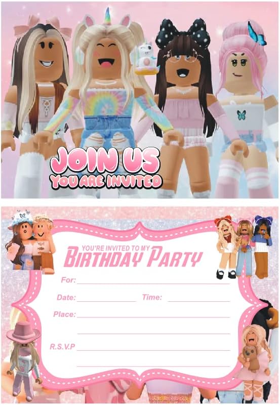 Miniatura 6 de SUTRADHAR 24 invitaciones de cumpleaños de dibujos animados para niños, azul y rosa, perfectas para graduación, fiestas de cumpleaños