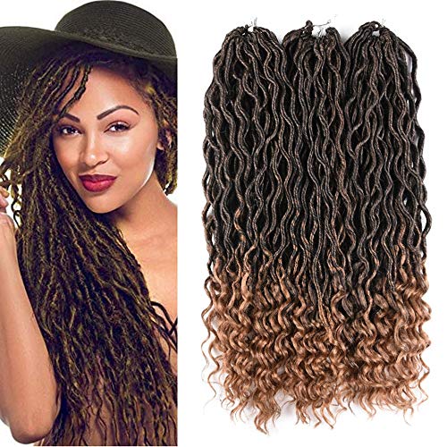 Kaibeilu Curly Faux Locs Braids 5Packs/Lot Ombre Faux Locs Crochet Hair with Curly Ends Goddess Crochet Synthetic Braiding Extensions 20 Inches (T1B-27#)