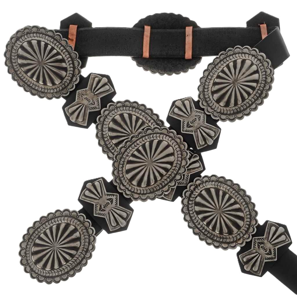 Hammered Silver Jim Morrison Concho Belt Navajo Full Size on Genuine Leather 1187