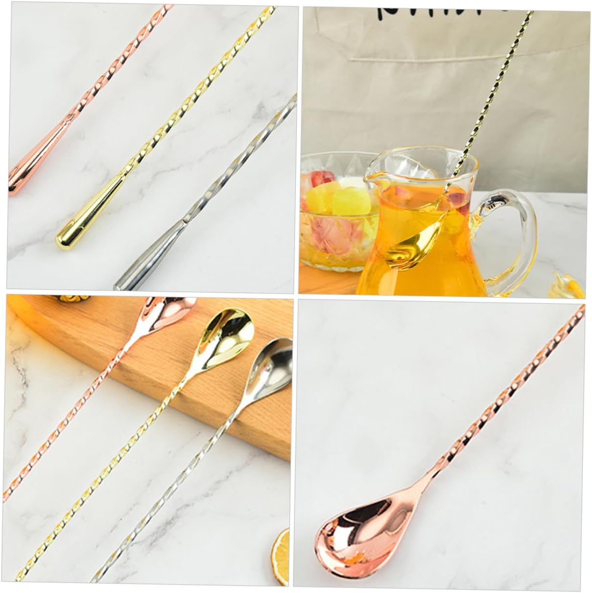 4Pcs Stainless Steel Cocktail Mixing Spoons Long Handle Stirring Bar Spoon for Tea and Desserts