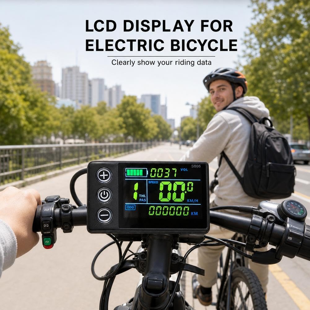 S866, contachilometri per bicicletta elettrica con display LCD, 24 V, 36 V, 48 V, pannello di controllo con display LCD, senza fili, con cavo di interfaccia a 5 pin, per modifica di bici elettriche e
