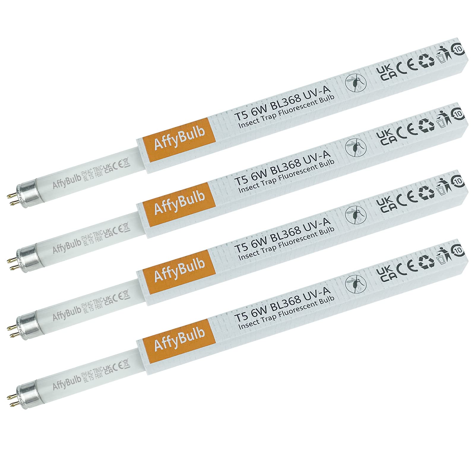 AffyBulb T5 6W Fly Killer Bulbs 4 Pack, 9" UV BL368 Replacement Tube for 12W Insect Killer/Bug Zapper