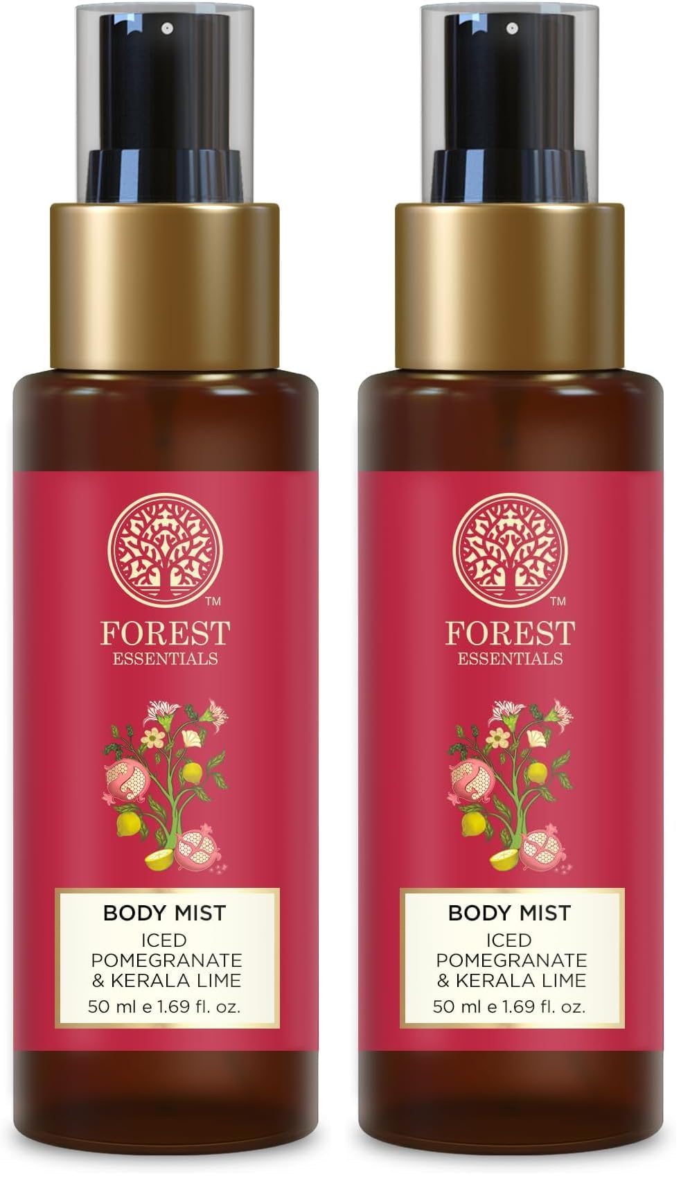 Forest Essentials Fragrant Body Mist Iced Pomegranate & Kerala | Aloe Vera juice infused Perfume Spray to keep Skin Scented & Hydrated Through the Day (Pack of 2)-image-28