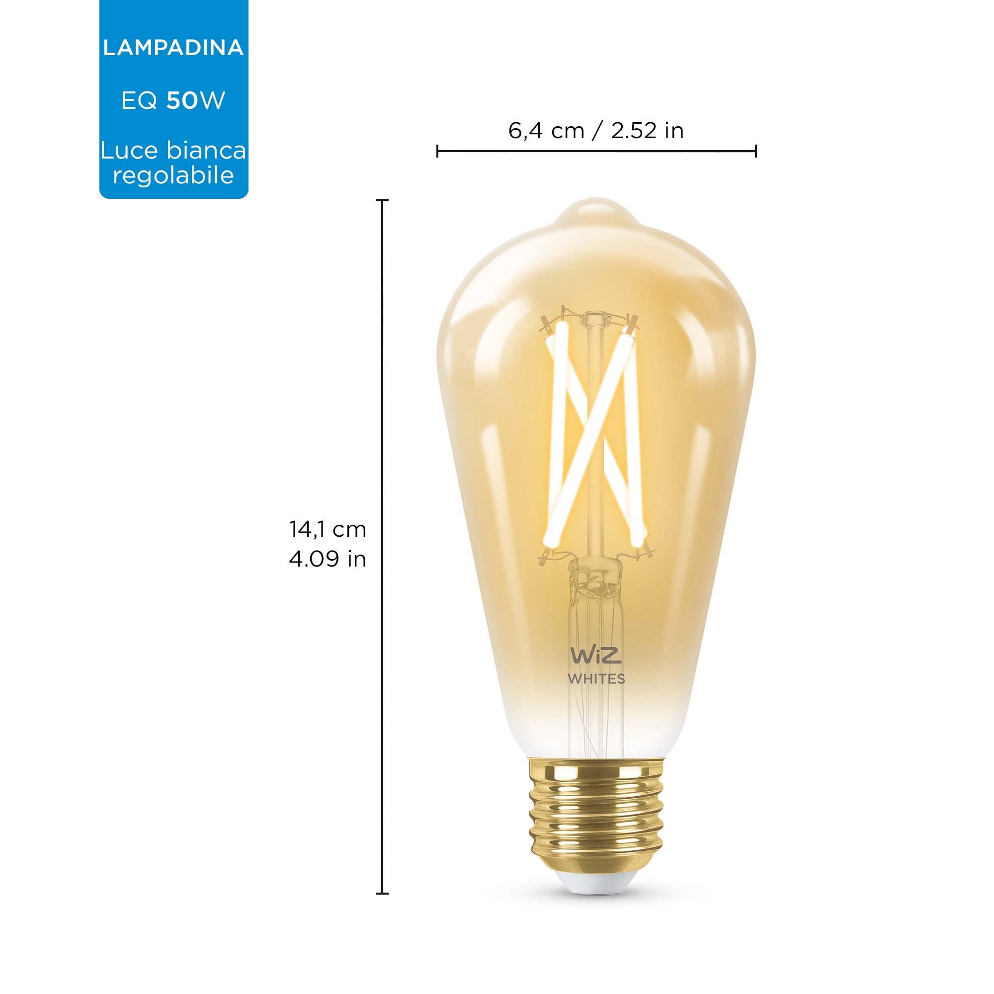 WiZ Lampadina Smart WiFi, Luce Bianca da Calda a Fredda Dimmerabile, Filament Ambrata, E27, 2 PezziI, 6.5W, Tecnologia SpaceSense, Controllo Vocale (Alexa, Apple HomeKit, Google Home)