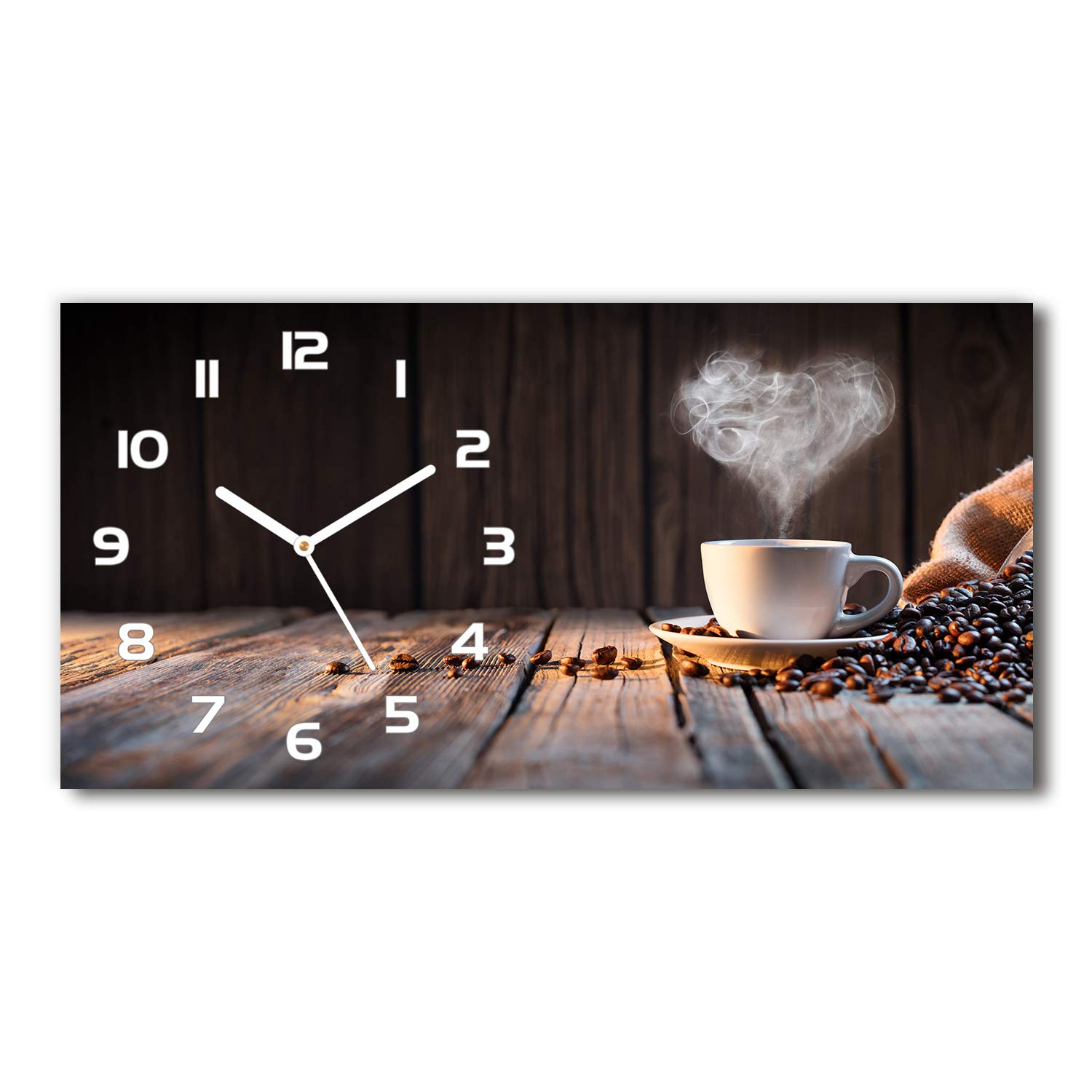 Tulup Wanduhr Aus Gehärtetem Glas – 60x30 Cm, Schwarze Zeiger, Motiv 'Kaffee In Einer Tasse', Stilvolle Küchenuhr