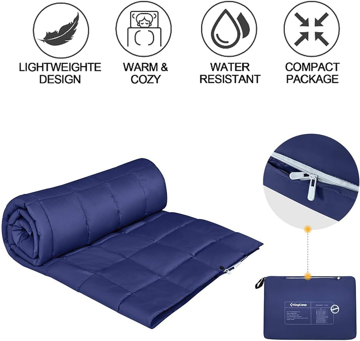 KingCamp Camping Blankets for Cold Weather, Warmer Down Alternative Packable Blanket, Ultralight Compact Emergency Waterproof Quilt for Backpacking, Airplane, Outdoor, Camping, Hiking, Travel, Stadium : Sports & Outdoors