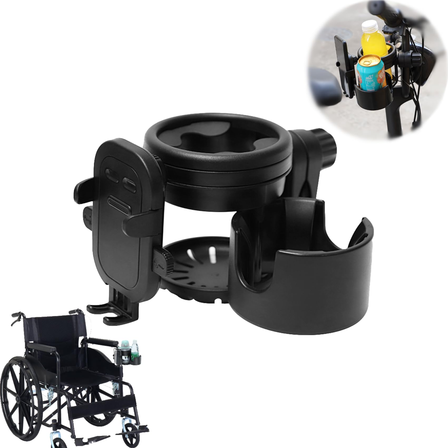 GCFTIFF Rollator & Walker Accessories - 3 in 1 Bottle Holder, Phone Mount, Fits Rollator, Walker, Stroller, Scooter, Camper, Golf Cart