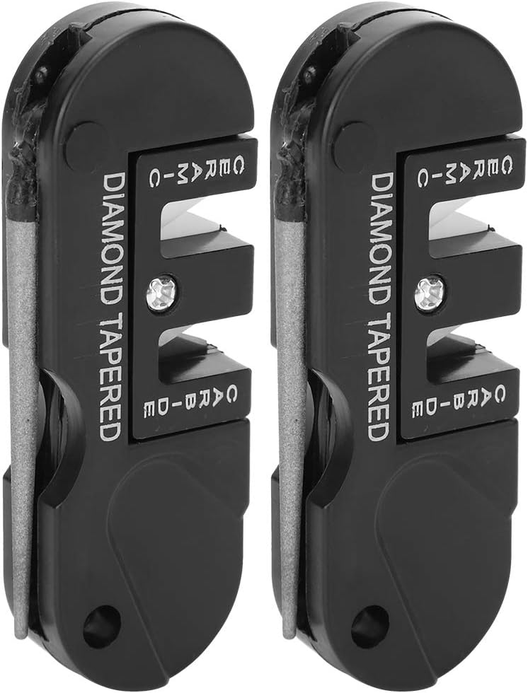 - 2Pcs Portable Knife Sharpener, 3.1 x 1.2 x 0.6in Knife Sharpener for Pocket Knives, Ceramic and Alloy Portable Sharpener Tool with Foldable Diamond Rod for Camping