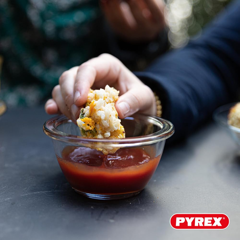 Pyrex® - Set di 5 barattoli rotondi in vetro con coperchi blu ermetici e impermeabili - 0,2L - Senza BPA