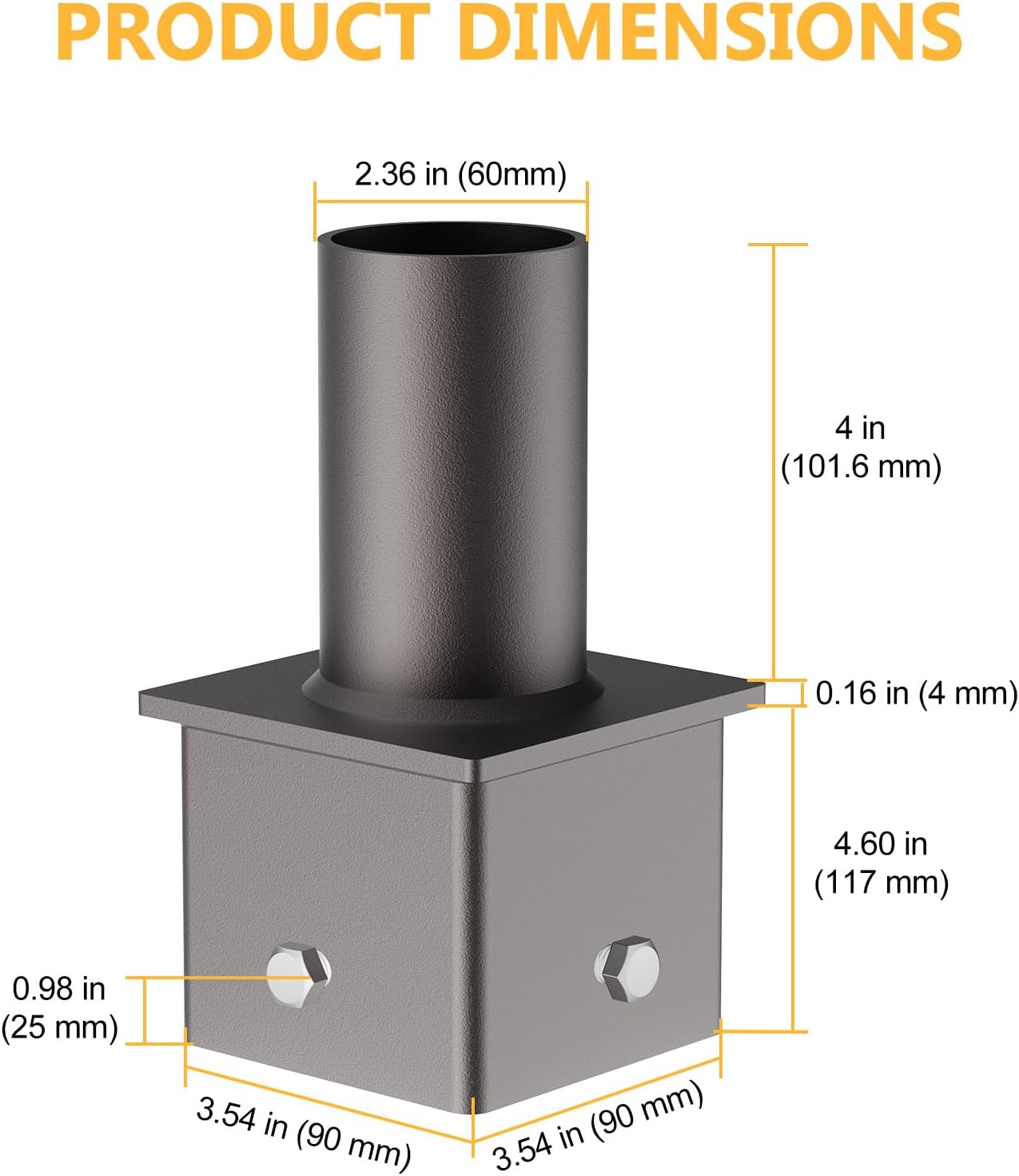 4 Inch Square Pole Bracket Tenon Adapter | 2-3/8" Slip Fitter Mount for LED Shoebox, Street, and Parking Lot Lights | Heavy Duty 4" OD Square Post Mounting Bracket