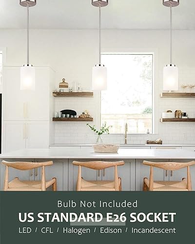 Miniatura 4 de Mini lámpara colgante de 1 luz, lámpara de techo industrial con pantallas blancas ópalo, altura ajustable, iluminación colgante de níquel cepillado