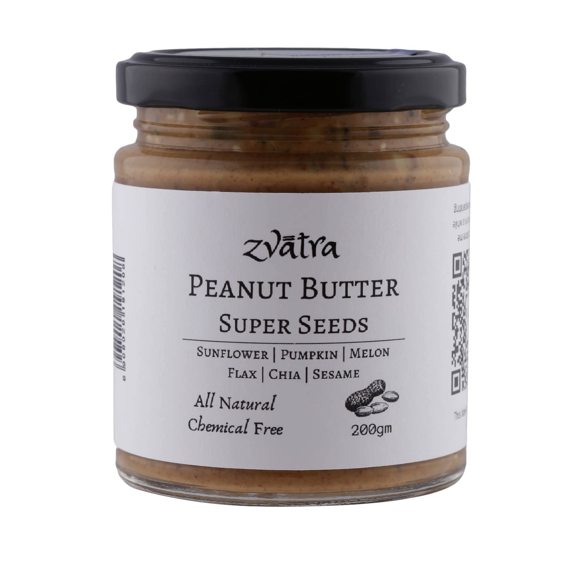 "Zvatra Super Seeds Peanut Butter 200g - Nutrient-Dense Blend with Sunflower, Watermelon, Chia, Sesame, Pumpkin Seeds - Rich in Protein, Omega-3, and Antioxidants - All-Natural and Delicious Spread"