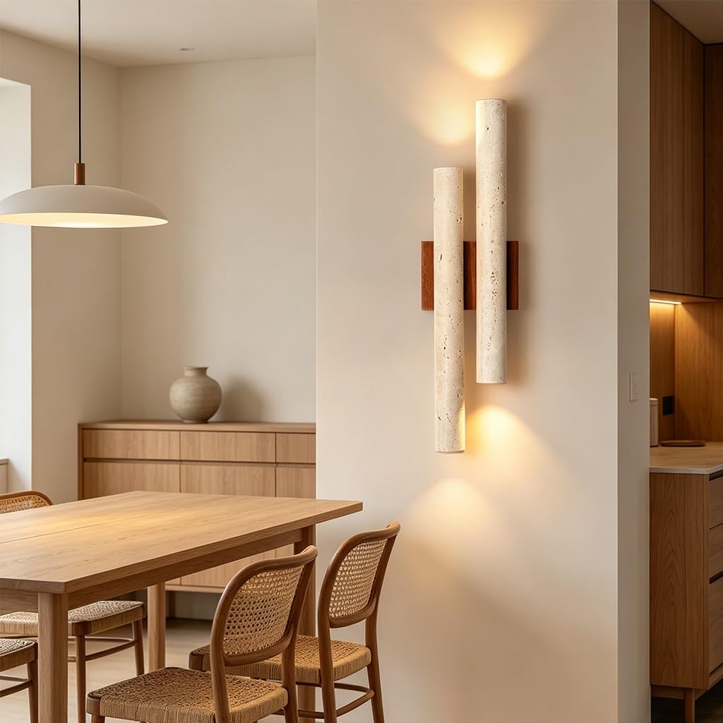 Aplique De Pared Piedra Wabi Sabi Moderno Largo Lámpara Pared Luz Cálida Iluminación Mural Travertino Natural 4 Casquillos G9 50cm Longitud Salón Dormitorio Café Hotel Decoración Interior