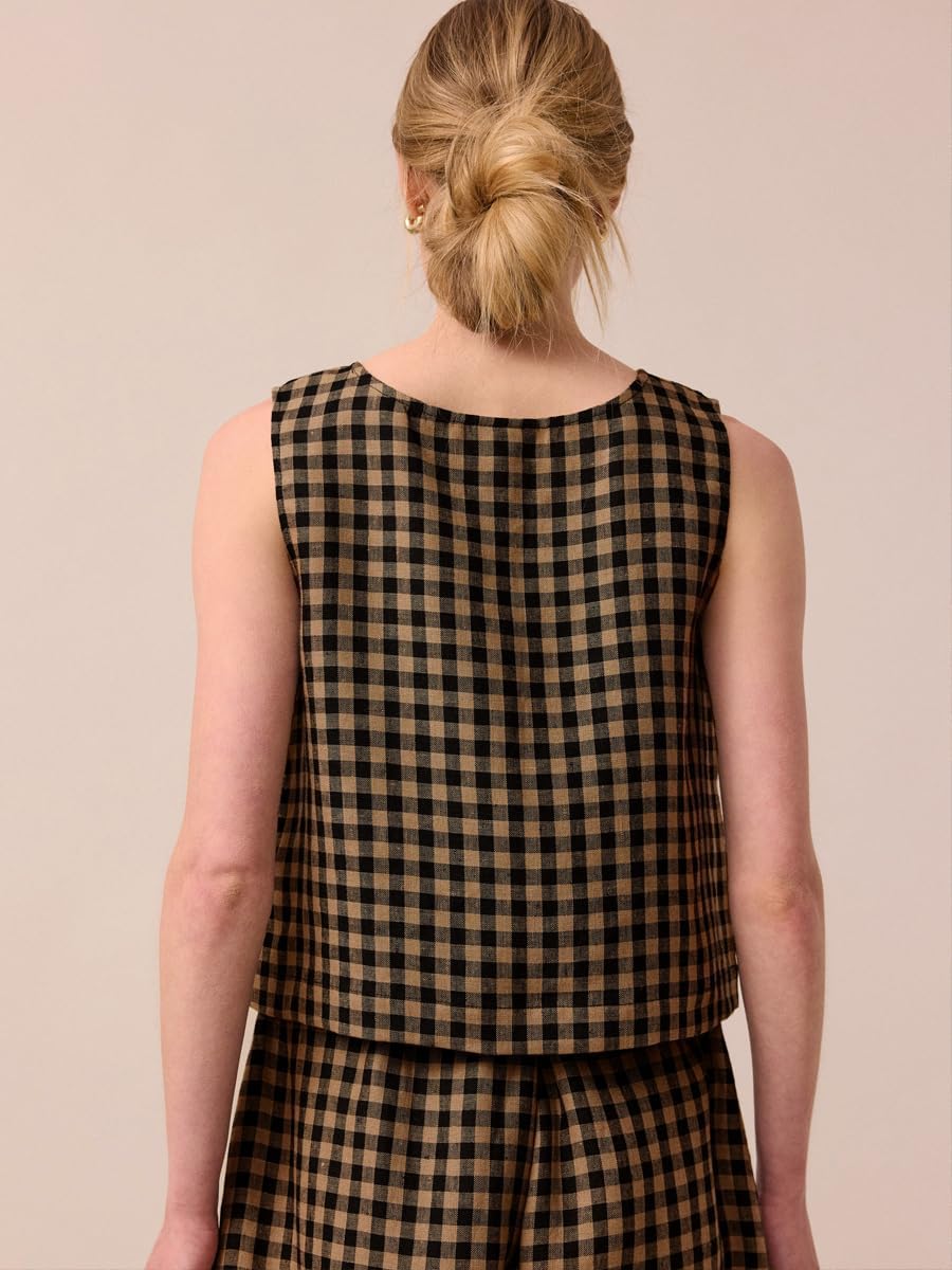 Womens 2 Piece Lounge Sets Cotton Plaid Crop Top High Waisted Baggy Ankle Barrel Pants Gingham Matching Set - Image 6