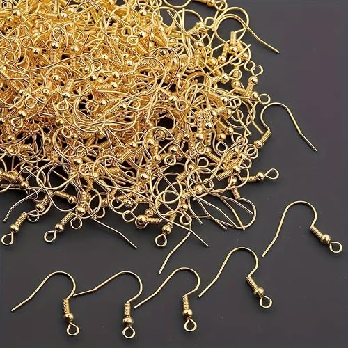Image of INDIKONB Jewellery Making Earring Hooks | Brass Metal Fish Hook Findings for DIY Earrings, Silk Thread Jewellery, Earring Making Material & Jewellery Craft Kits (200 Pcs Gold)