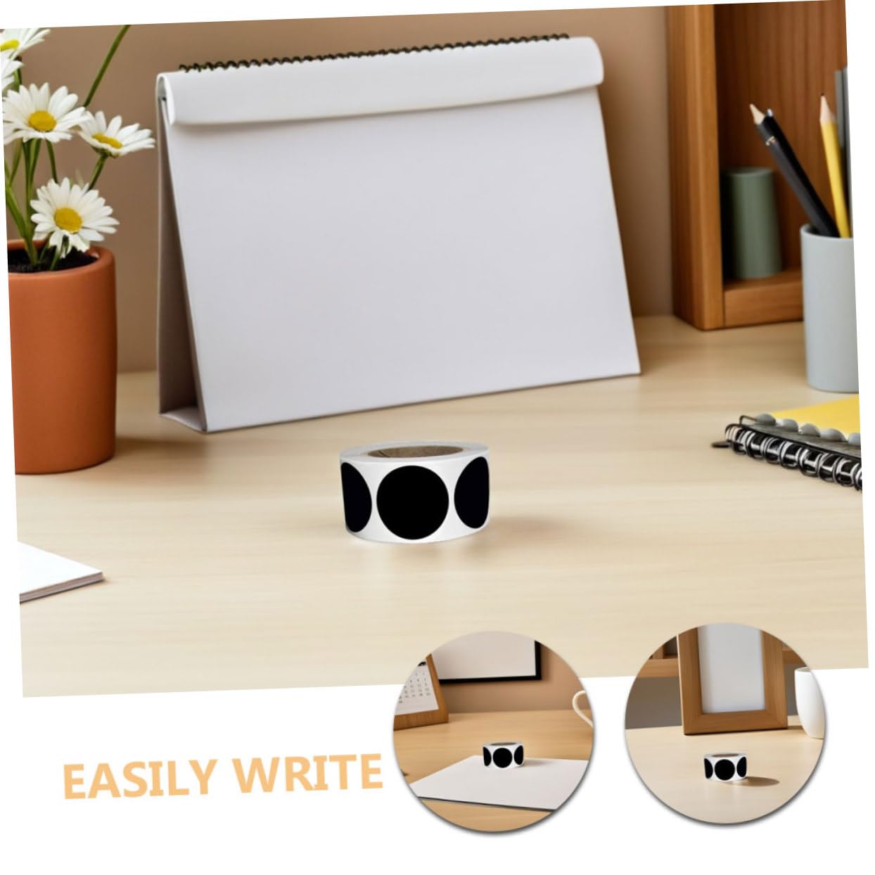 Gatuida 6rotoli Etichette Adesive Rotonde Nere Etichette per Contenitori e Dispensa Adesivi Circolari Scrivibili Codifica Colori Organizzazione per Ufficio e Aula Pvc e Resistente all Usur