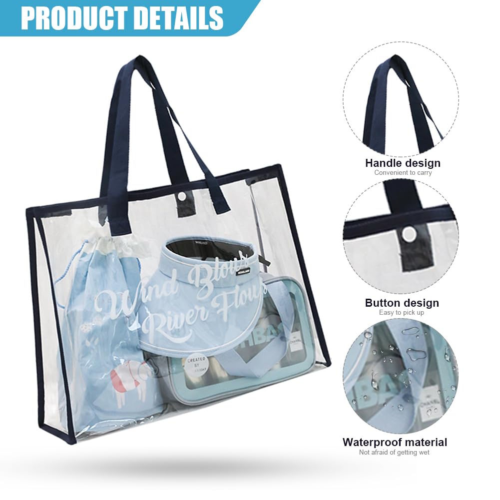 Grand sac de plage pour femme, sac de plage d'été imperméable en PVC, sac fourre-tout transparent, trousse de toilette transparente, sac à bandoulière portable en plein air pour vacances,