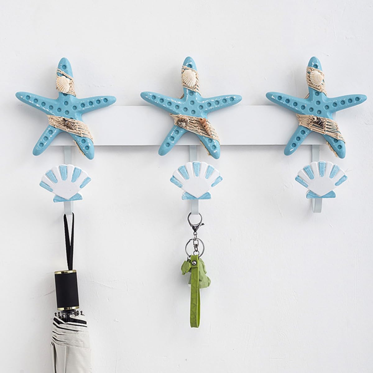 Perchero de Pared en Azul Ganchos de Mdf y Hierro Estilo Mediterráneo Gancho Resistente para Colgar Ropa y Decoración del Hogar