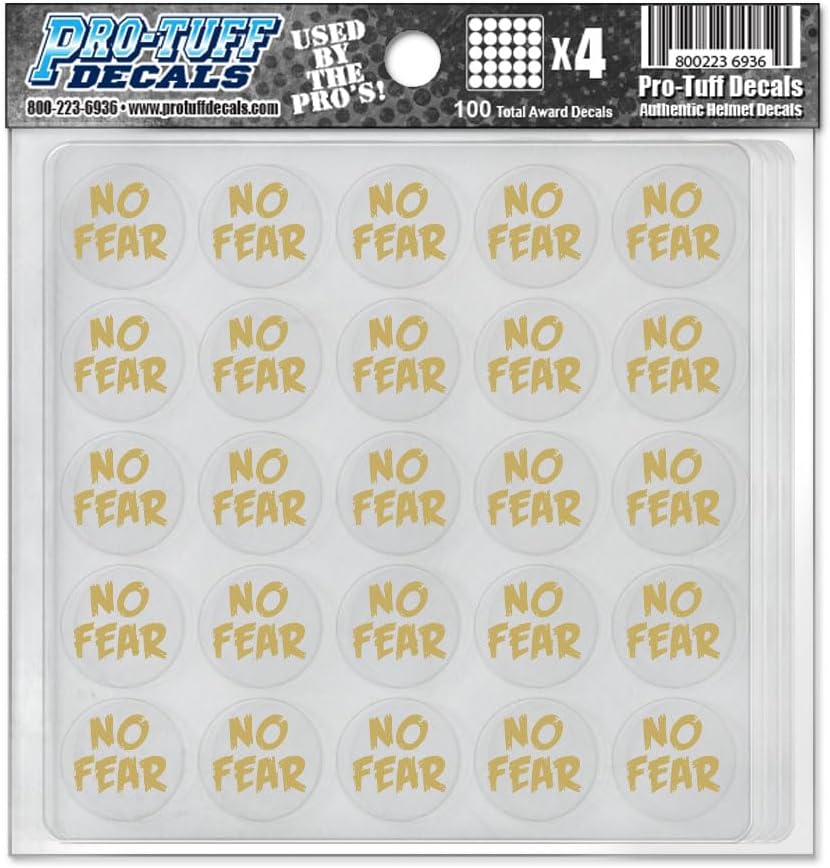 No Fear Award Decals Thick Premium 20 mil Vinyl 1-1/8" Diameter (100 Decals) (Yellow Gold on Black)