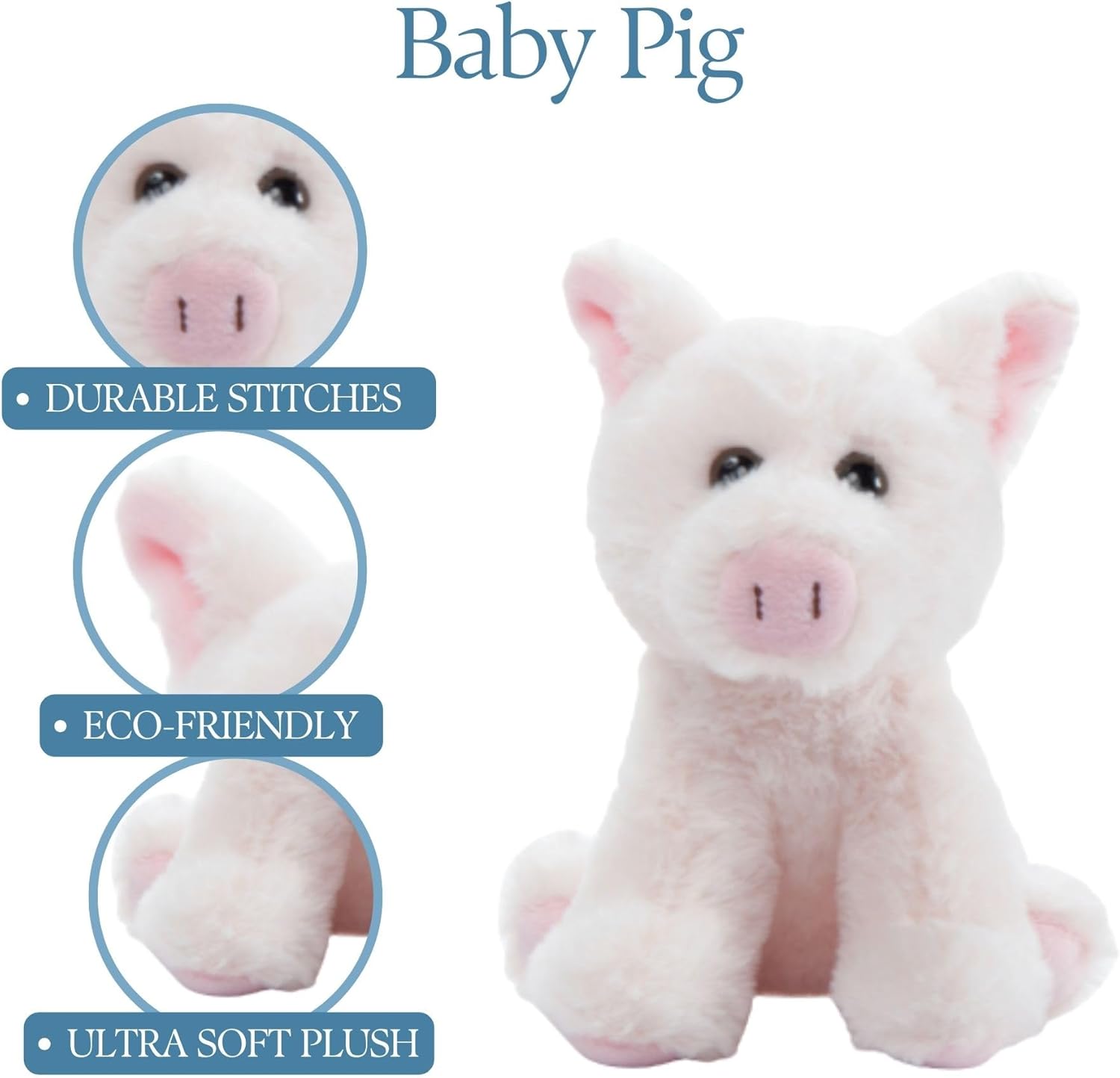 The Petting Zoo Pig Stuffed Animal Plushie, Gifts for Kids, Wild Onez Babiez Farm Animals, Pig Plush Toy 6 inches