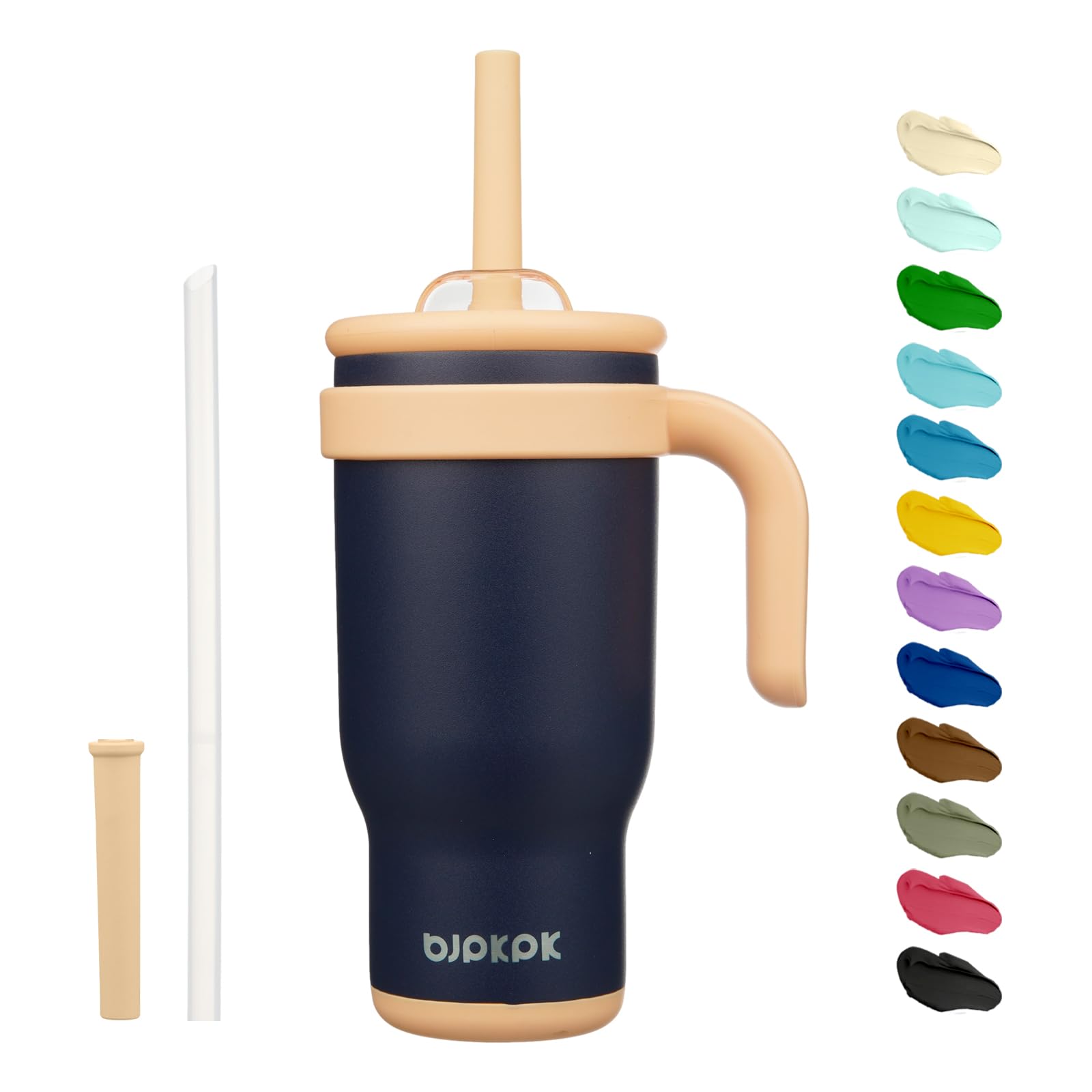 BJPKPK 18 OZ Insulated Travel Tumbler with Handle and Straw, Stainless Steel Water Bottle, Double Wall Vacuum Insulated Mug, for Work, Car, Travel, Navy Blue